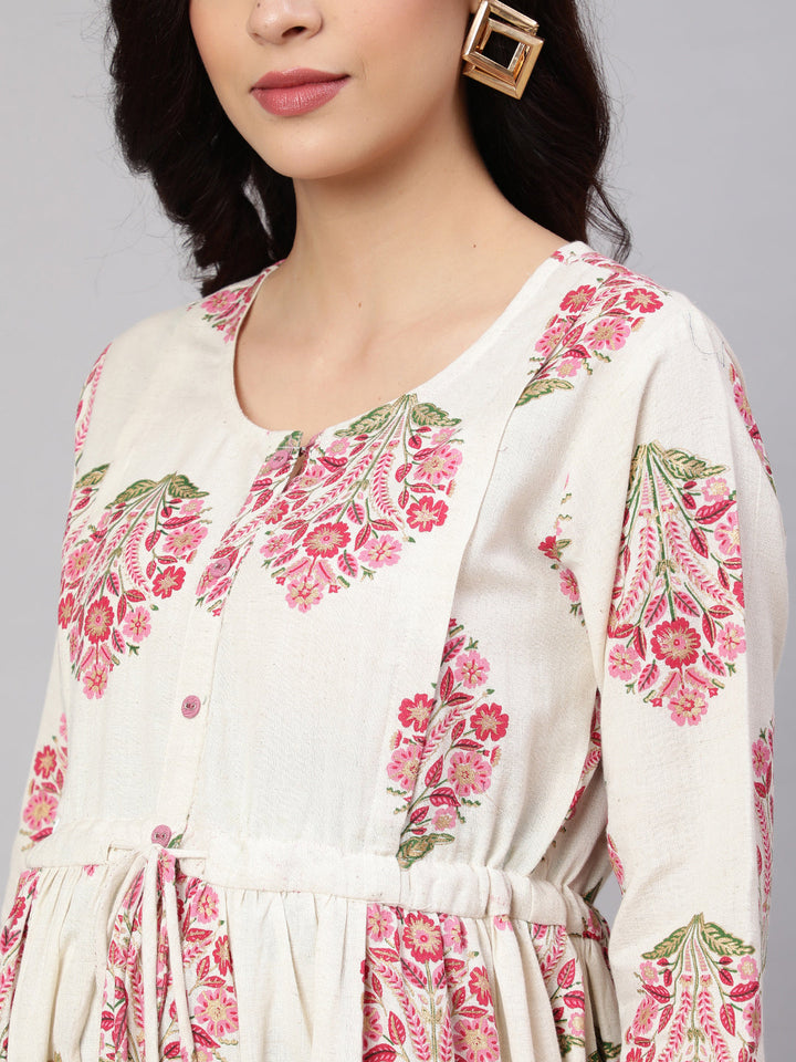 Womenfloral Printed Maternity Dress With Three Quarter