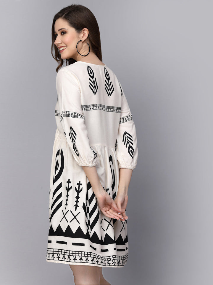 Printed Rayon Flared Dress