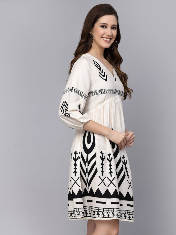 Printed Rayon Flared Dress