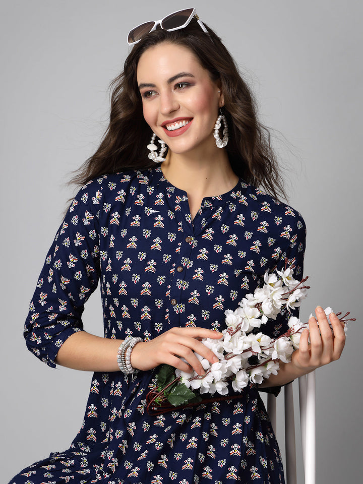 Printed Rayon Tiered Dress Kurta