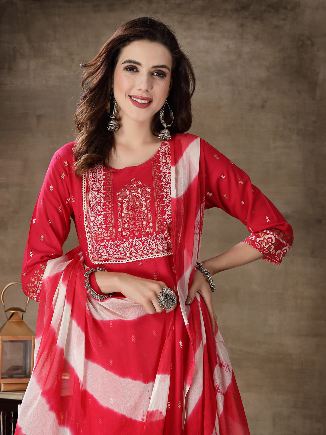 Printed Rayon Anarkali Kurta With Dupatta