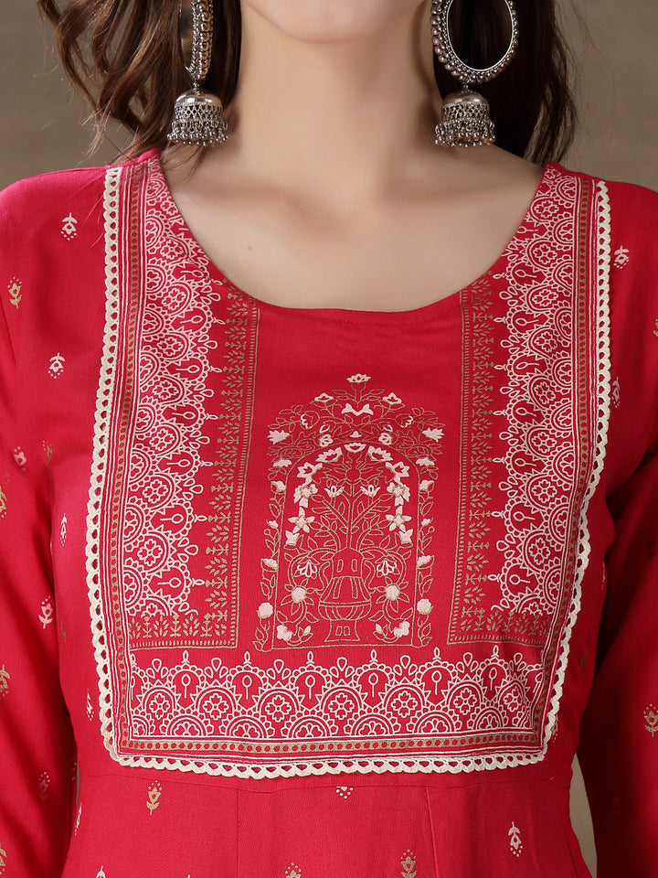 Printed Rayon Anarkali Kurta With Dupatta