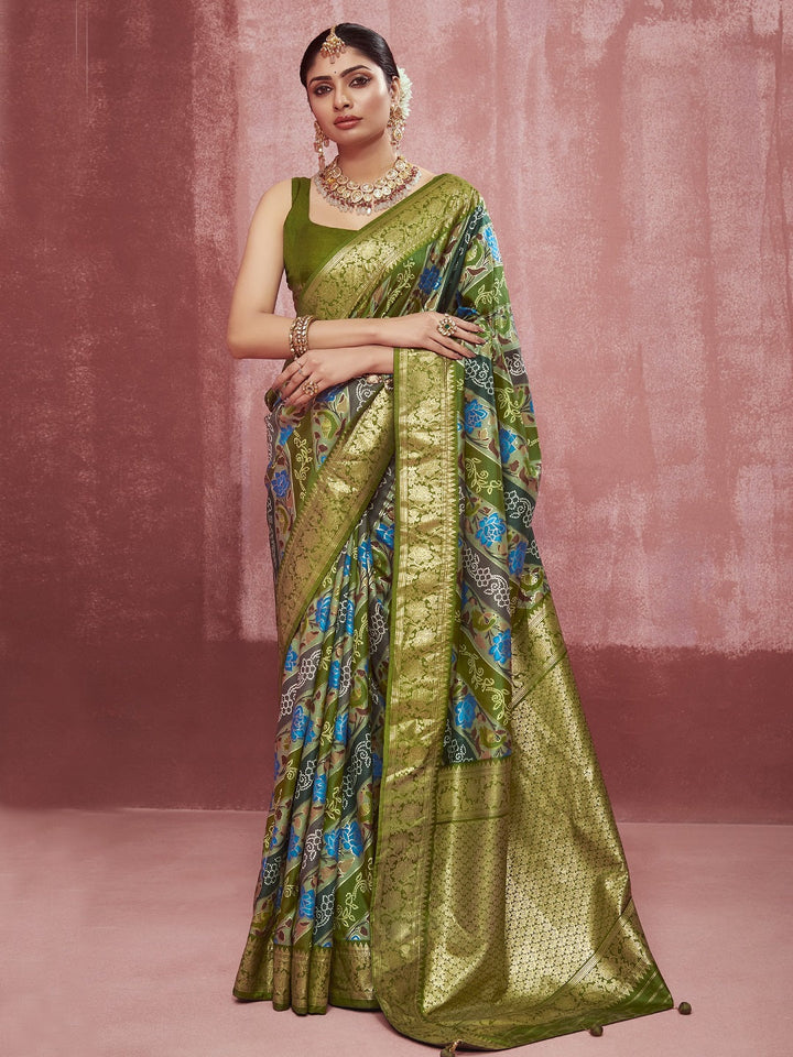 Leheriyabandhej Printed Zari Border Silk Saree