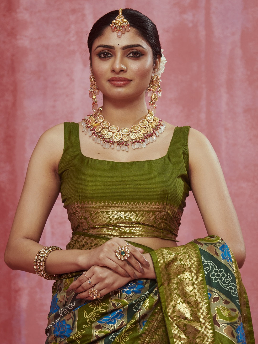 Leheriyabandhej Printed Zari Border Silk Saree