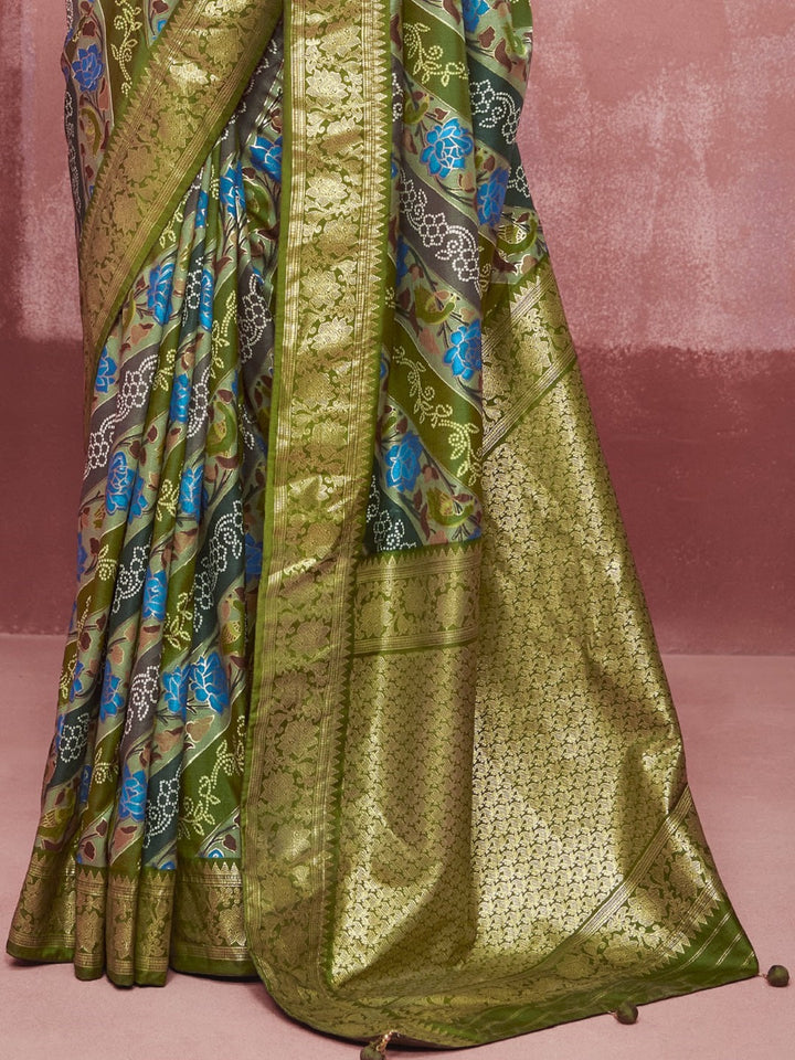 Leheriyabandhej Printed Zari Border Silk Saree