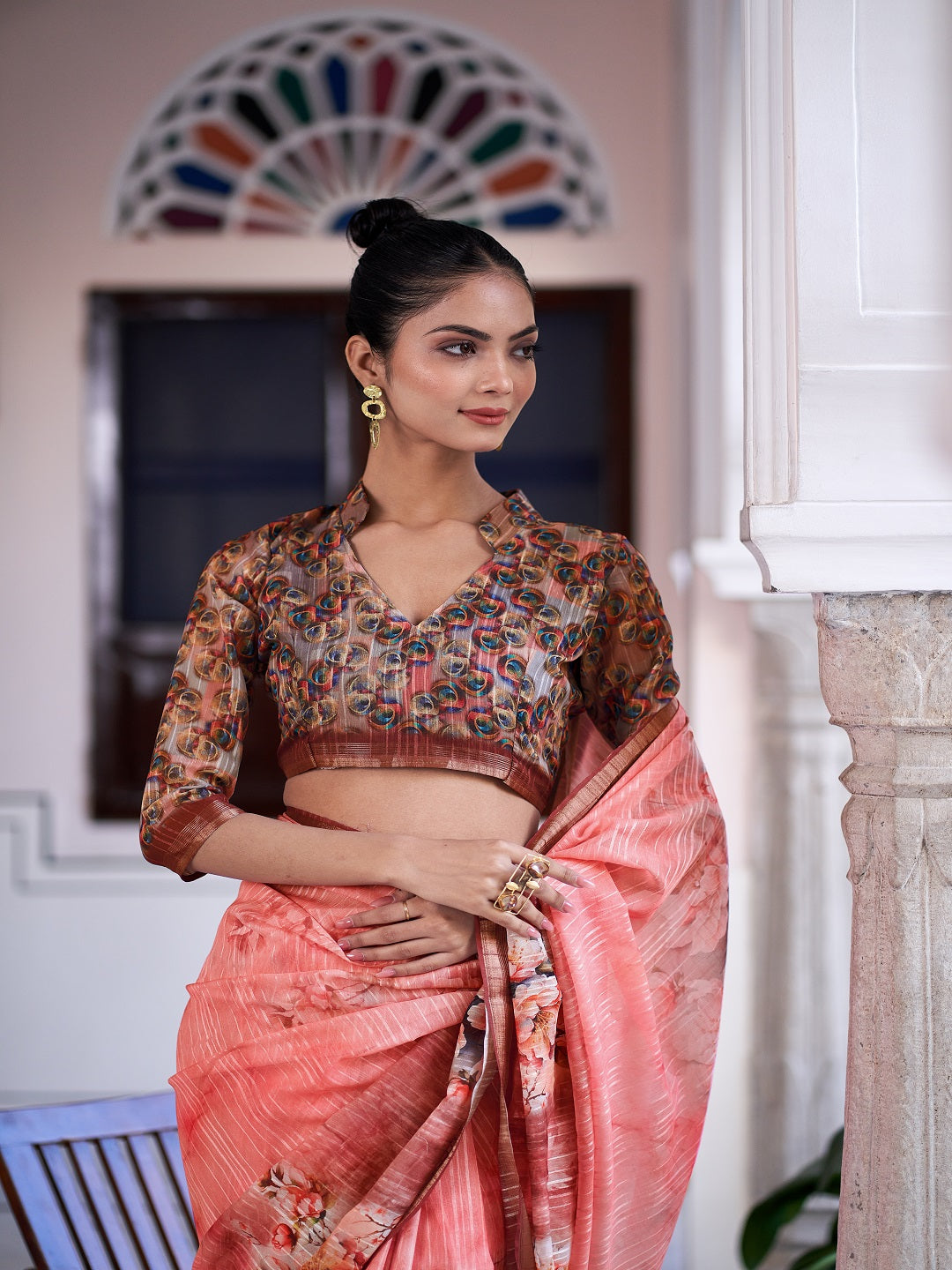 Digital Print Zari Border Linen Saree