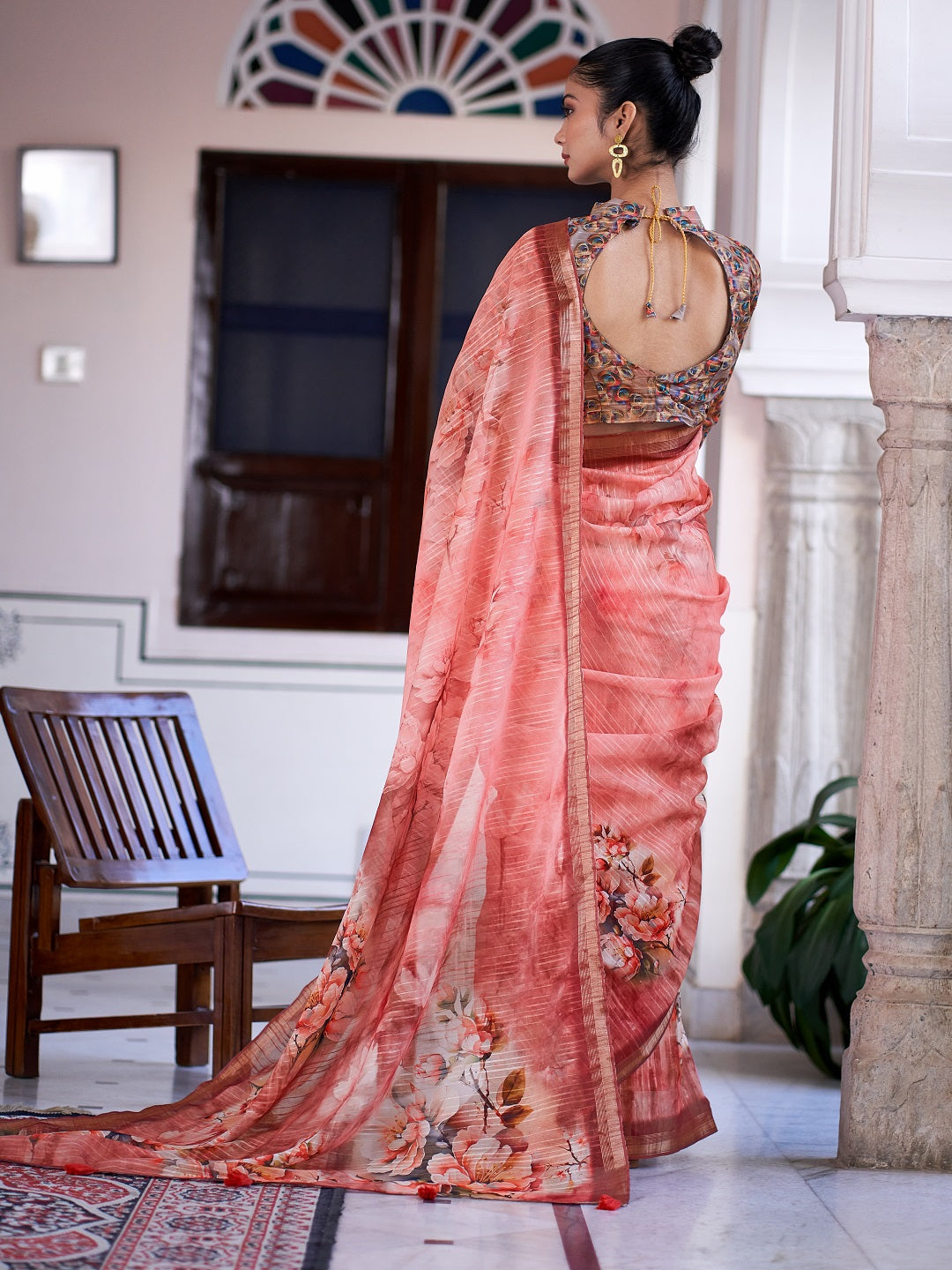 Digital Print Zari Border Linen Saree