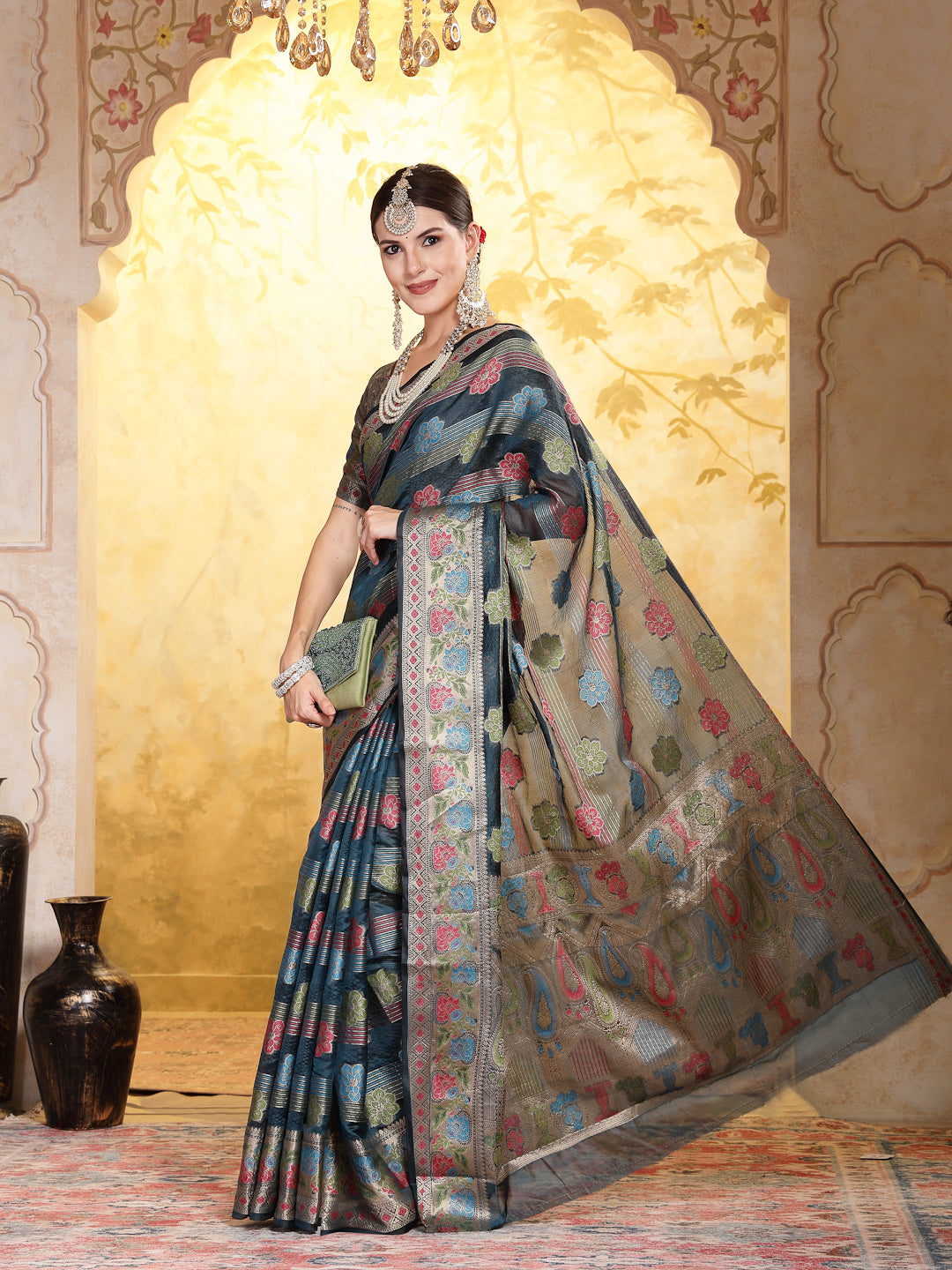 Ethnic Motifs Zari Border Organza Saree