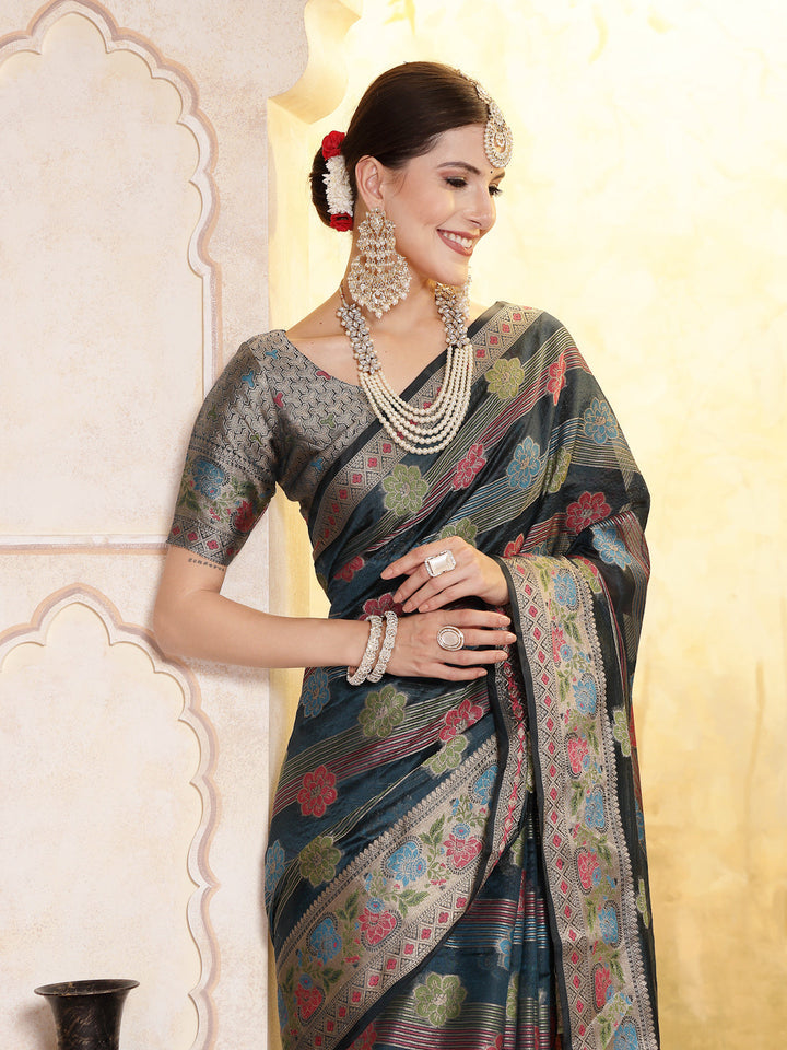 Ethnic Motifs Zari Border Organza Saree
