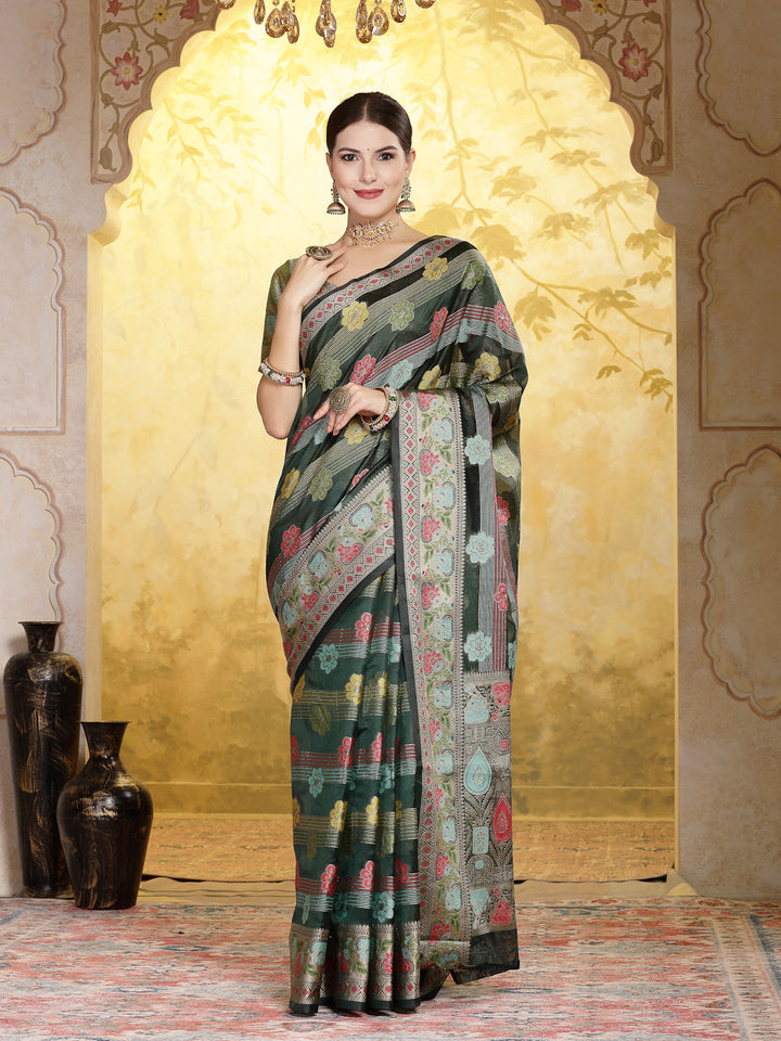 Ethnic Motifs Zari Border Organza Saree