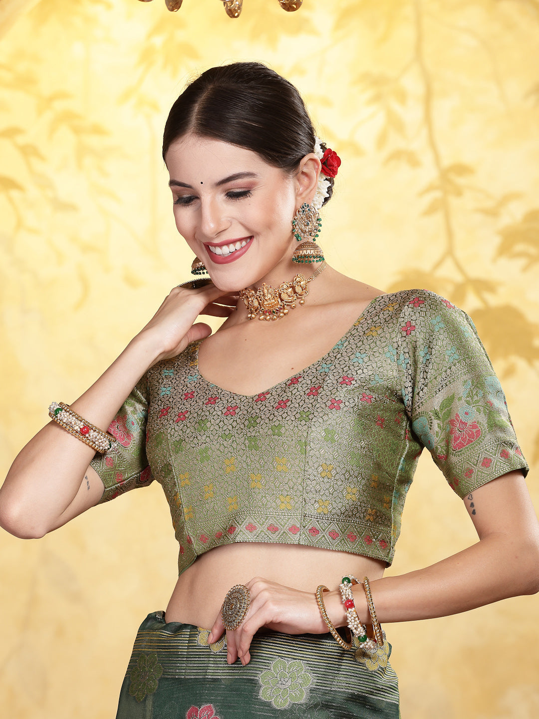 Ethnic Motifs Zari Border Organza Saree