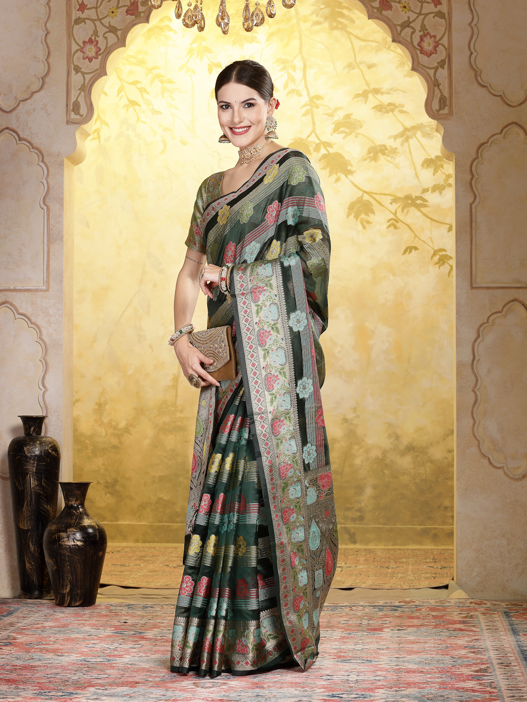 Ethnic Motifs Zari Border Organza Saree