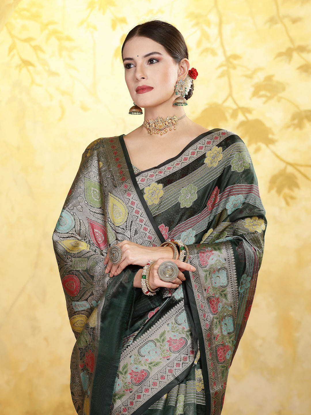 Ethnic Motifs Zari Border Organza Saree