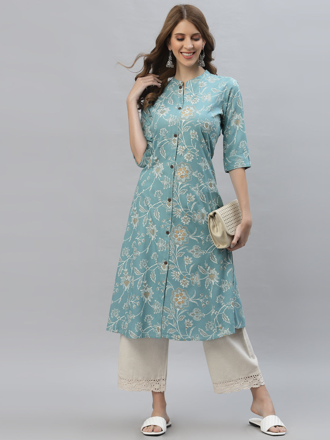 Stylum blue rayon floral kurta – wholesale manufacturer & exporter from India