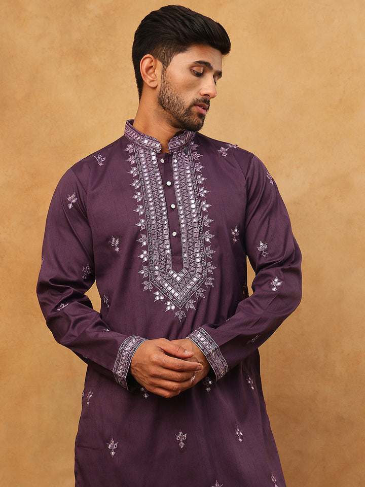 Festive Wear Silk Blend Embroidered Kurta