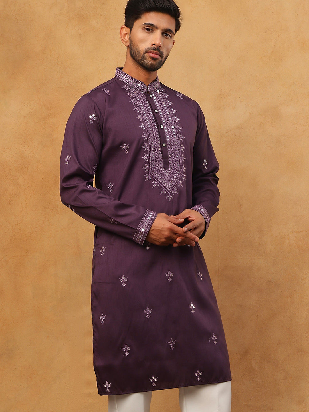 Festive Wear Silk Blend Embroidered Kurta