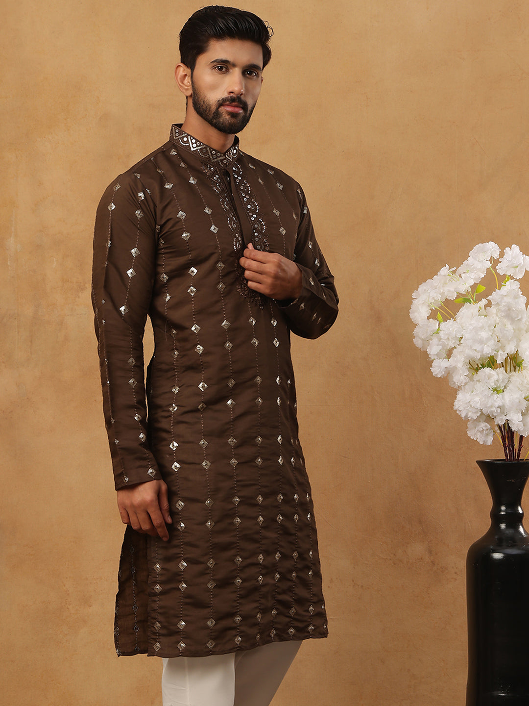 Festive Silk Blend Sequin Work Kurta