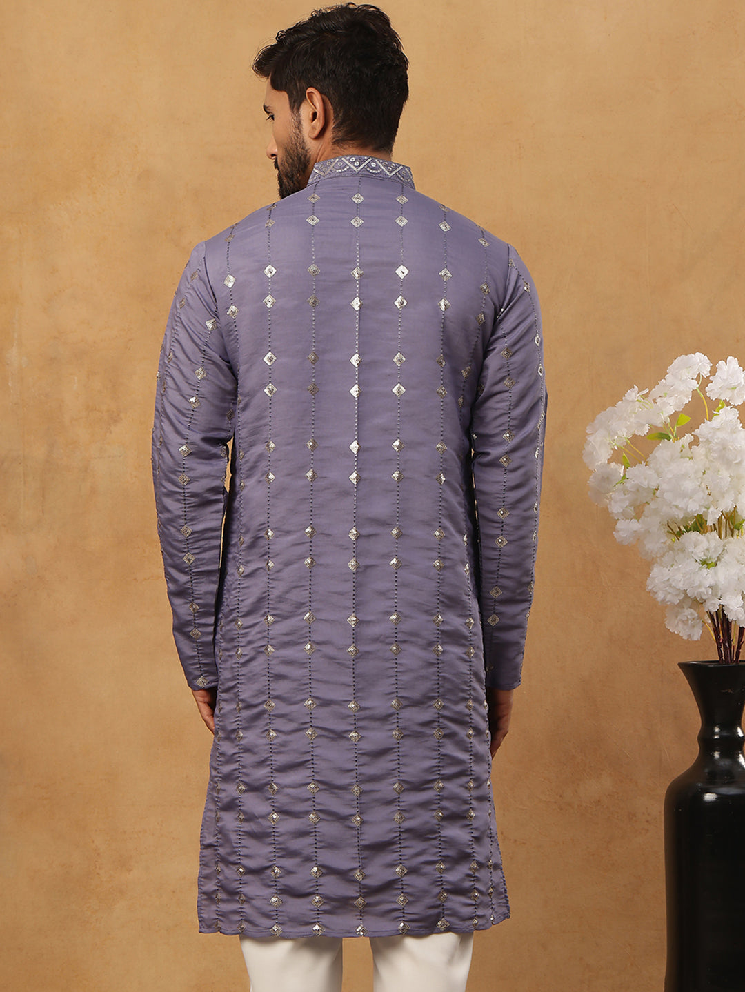 Festive Silk Blend Sequin Work Kurta