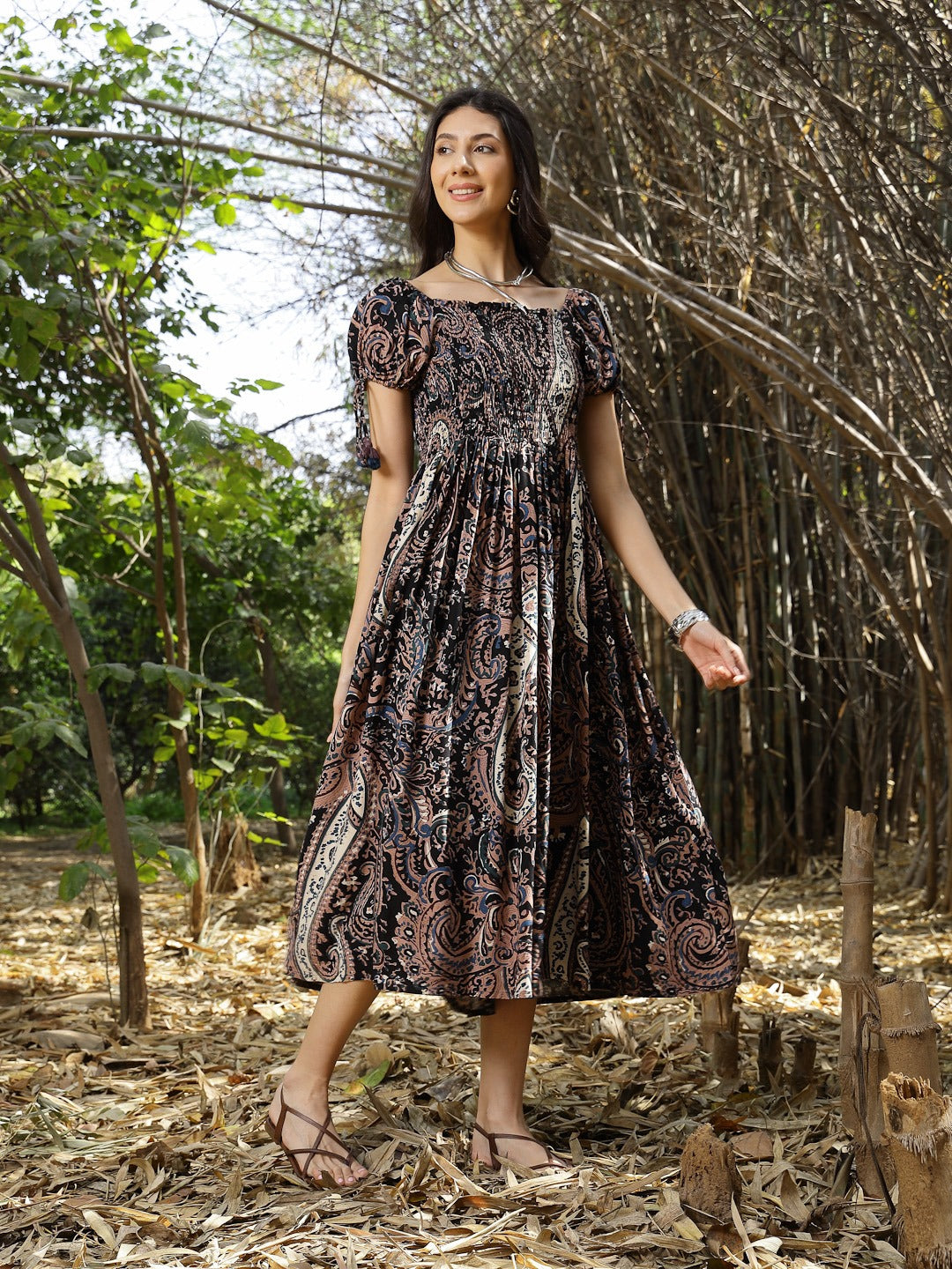 Paisley Printed Rayon Flared Dress