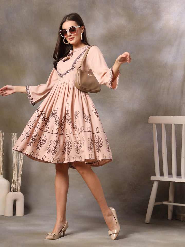 Botanical Printed Rayon Flared Dress