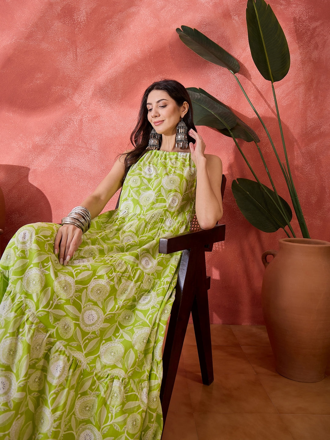 Floral Printed Rayon Strappy Tiered Dress