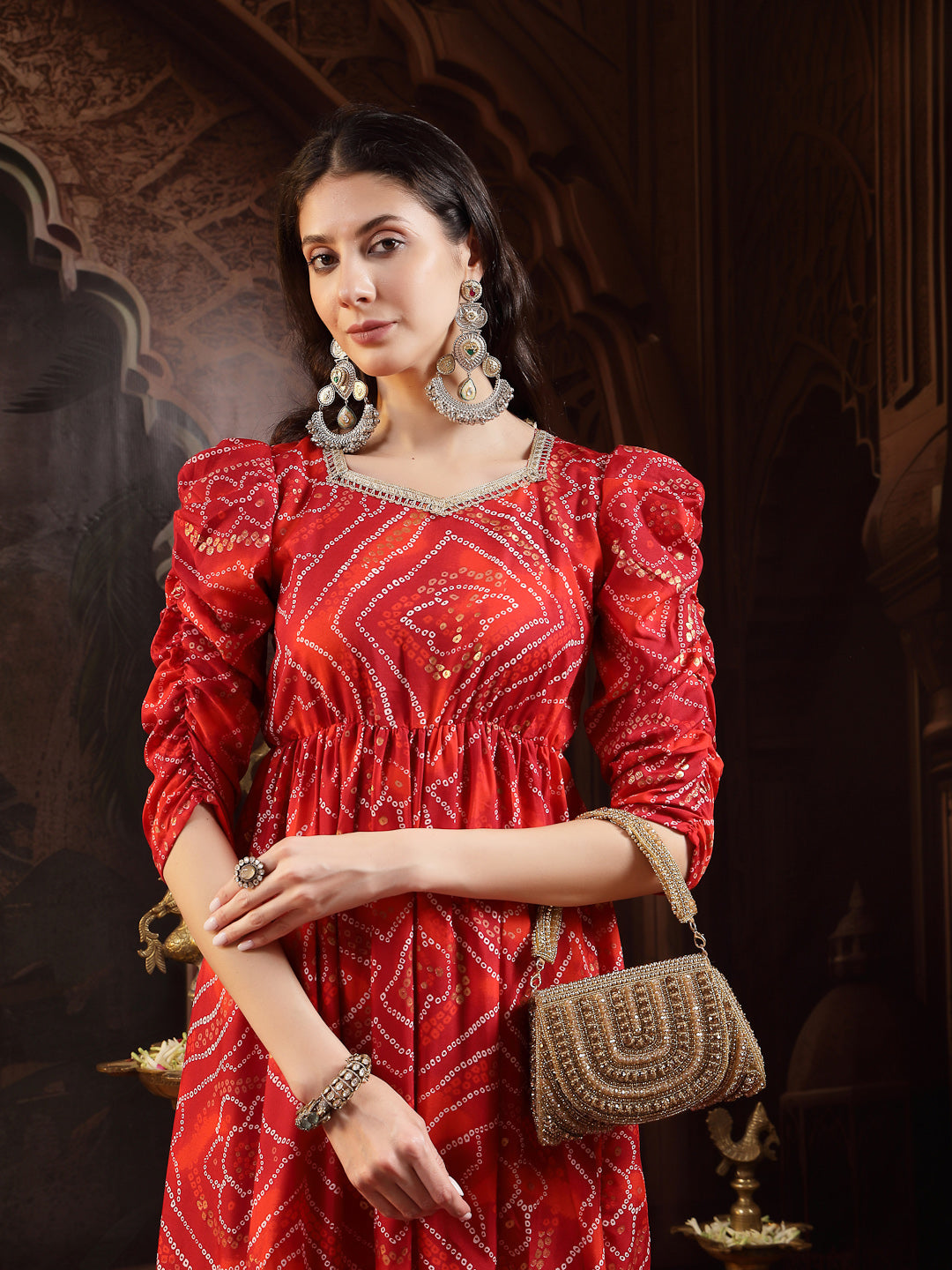 Bandhej Printed Rayon Tiered Dress