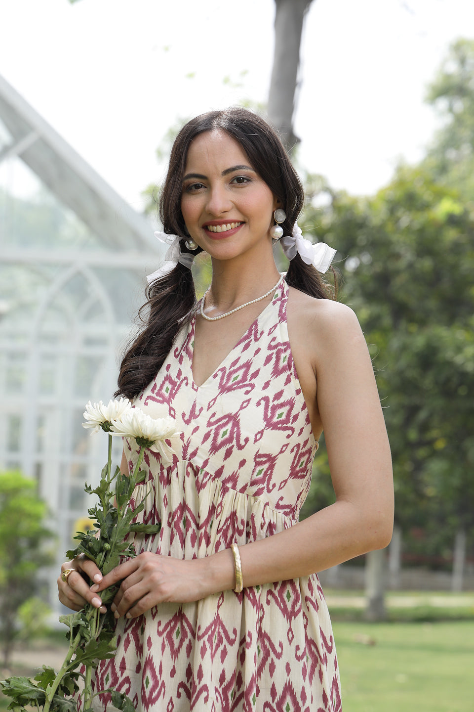 Ikat Printed Cotton A-Line Dress