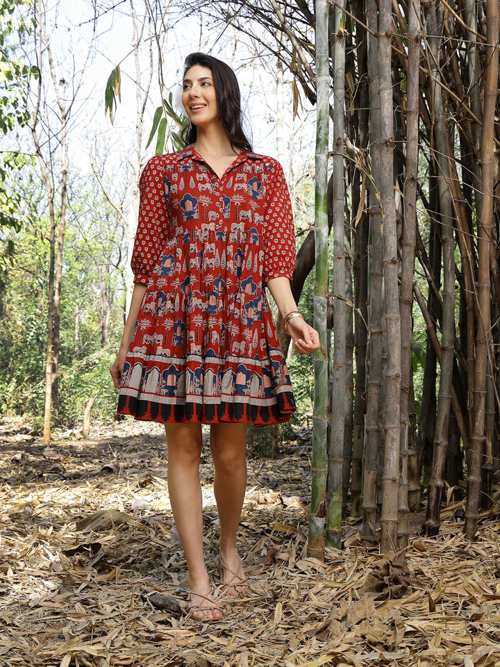Womenethnic Printed Cotton Flared Dress
