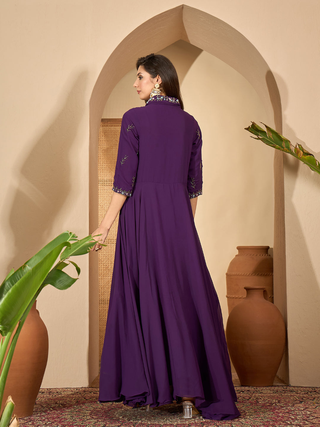 Solid & Embroidered Party Wear Georgette Gown