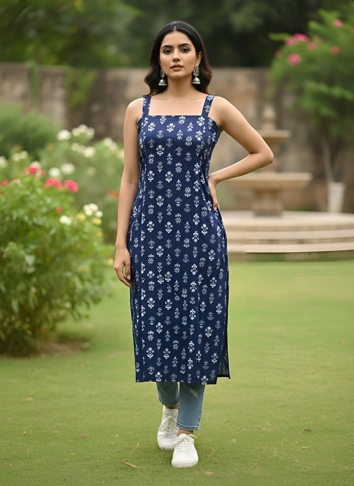 Printed Stylish Back Straight Sleeveless Kurta