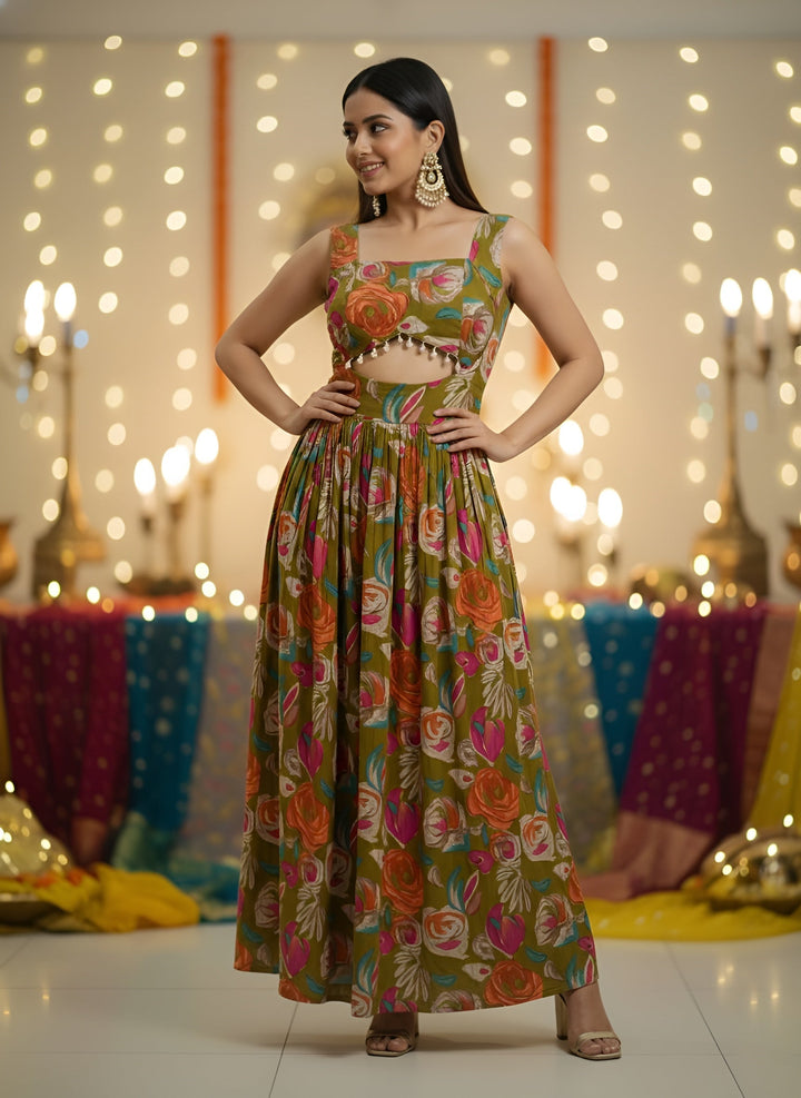 Floral Printed With Stylish Front Design Dress for Women