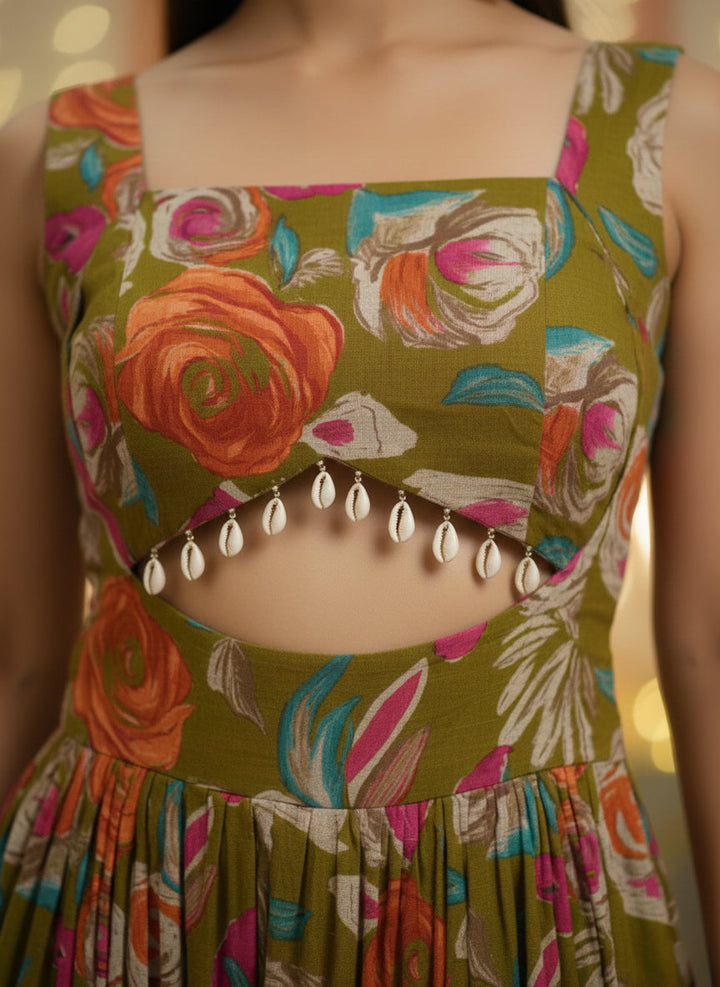 Floral Printed With Stylish Front Design Dress for Women