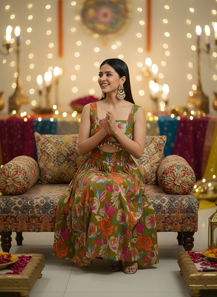 Floral Printed With Stylish Front Design Dress for Women