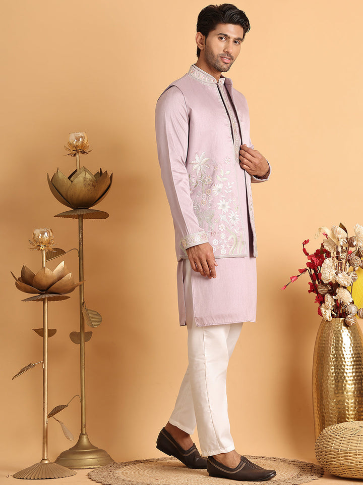 Embroidered Waistcoat And Kurta Pyjama For Men