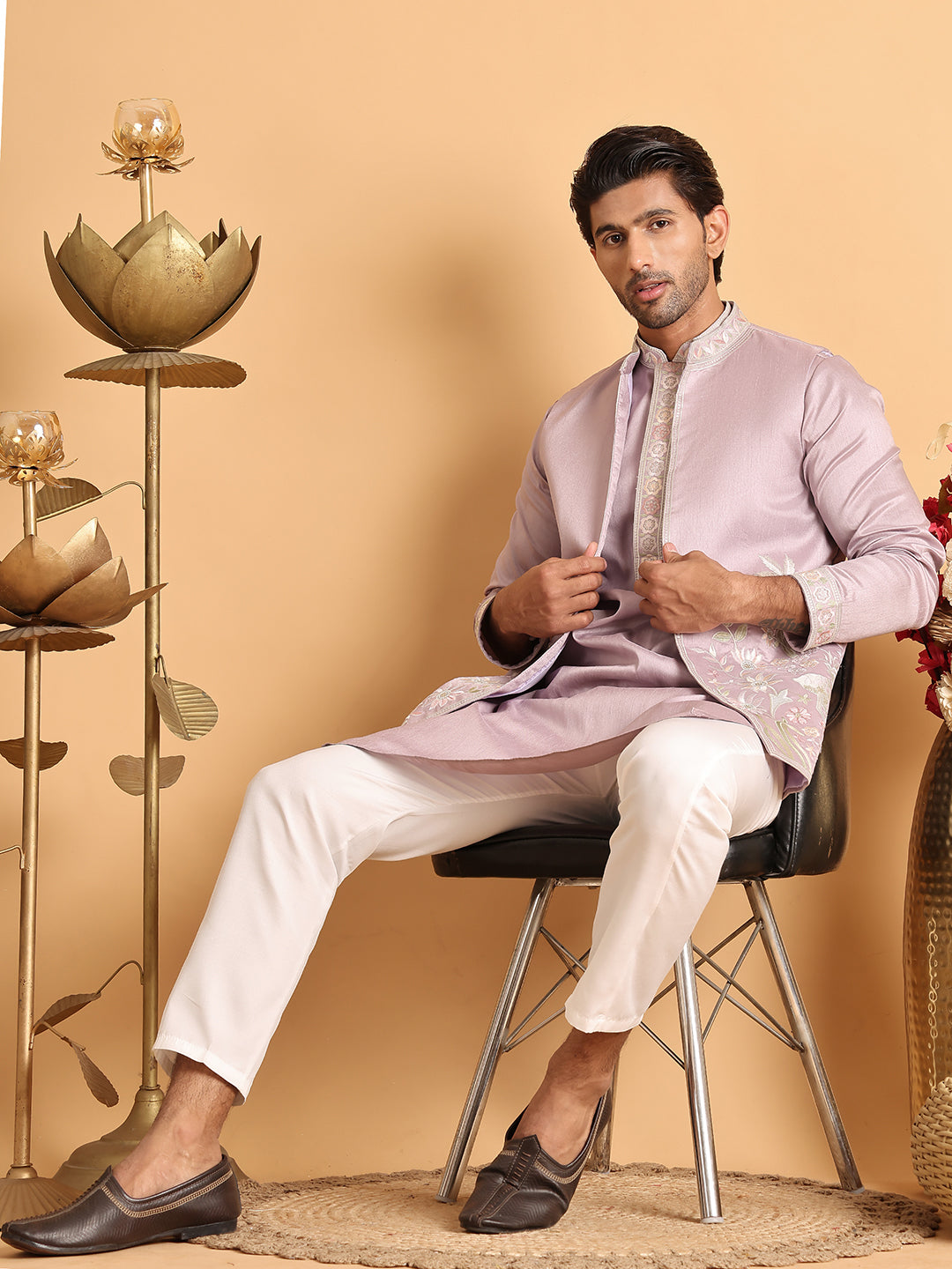 Embroidered Waistcoat And Kurta Pyjama For Men
