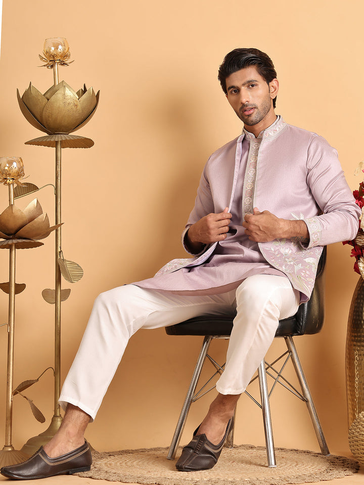 Embroidered Waistcoat And Kurta Pyjama For Men