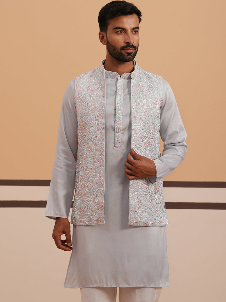 Embroidered Nehru Jacket & Kurta Pyjama Set