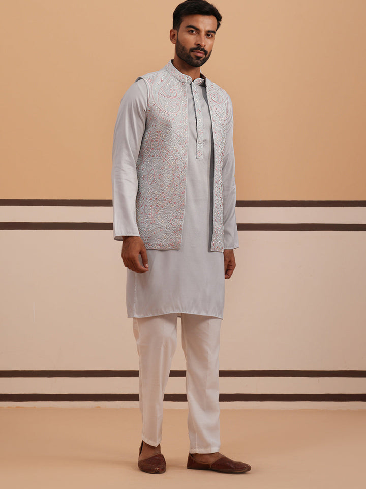 Embroidered Nehru Jacket & Kurta Pyjama Set
