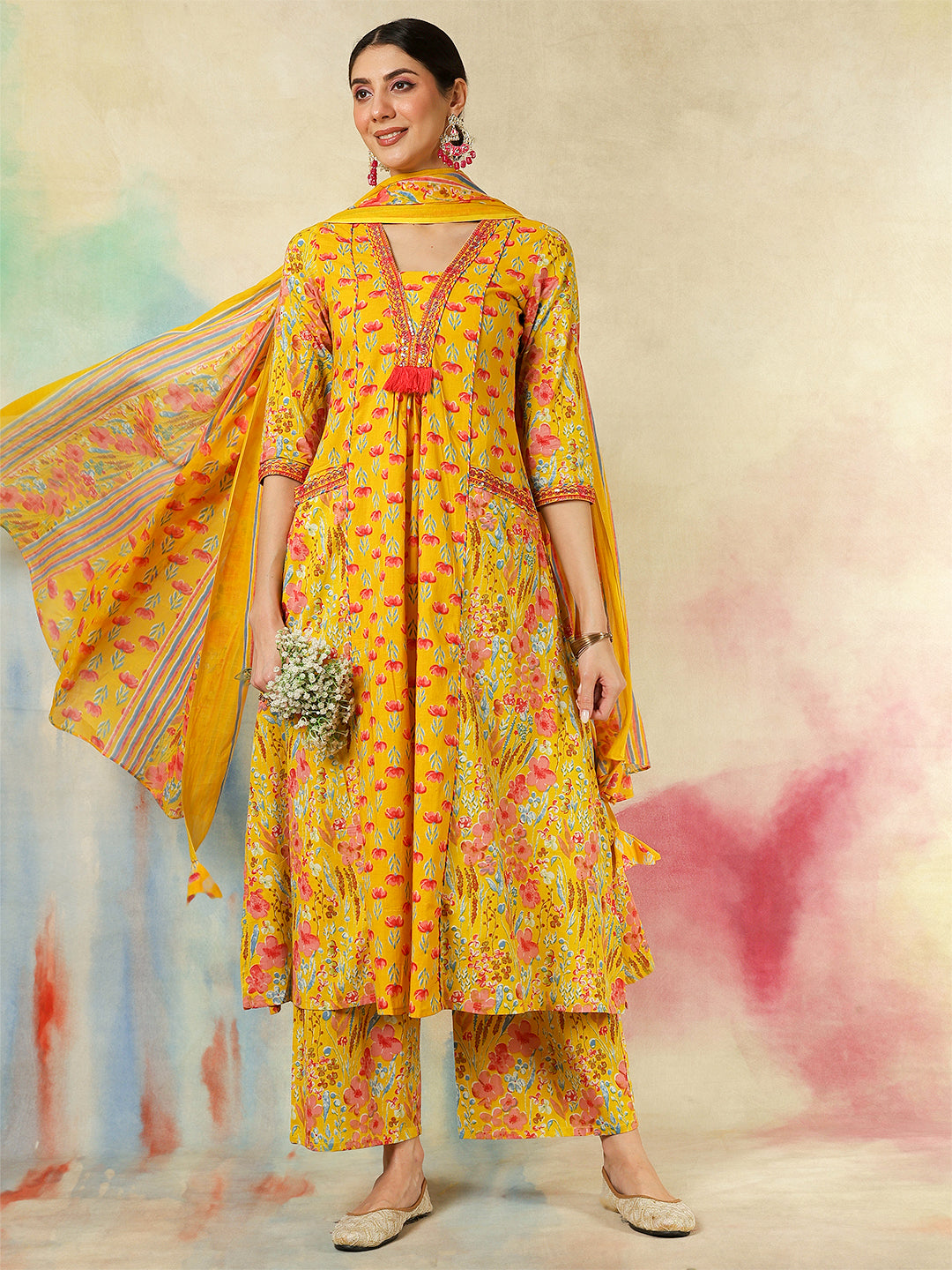 Kimayra mustard cotton printed kurta suit set wholesale manufacturer & exporter from India