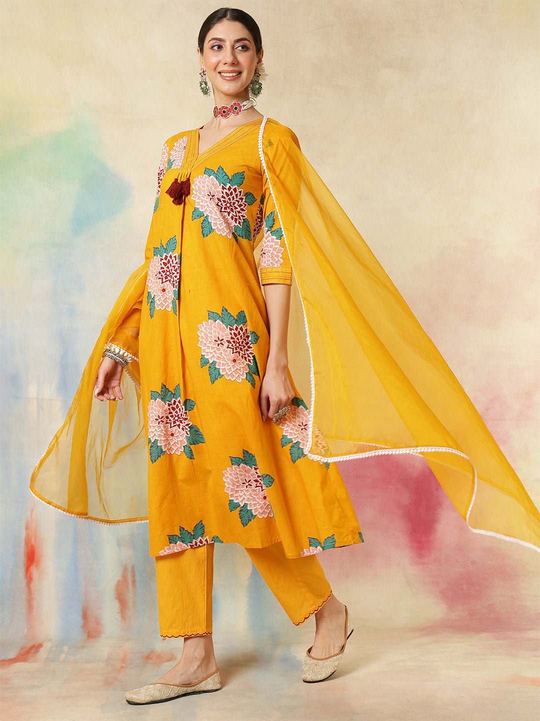 Kimayra yellow rayon printed kurta suit set – wholesale manufacturer & exporter from India