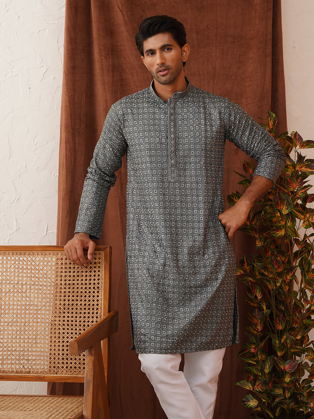 Embroidered Chikankari And Sequence Kurtas For Men