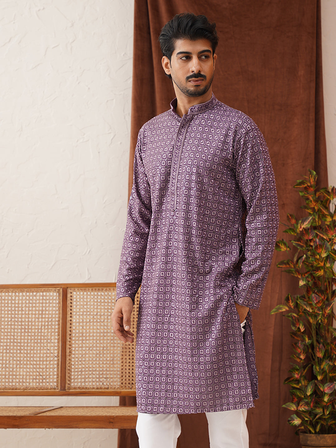 Embroidered Chikankari And Sequence Kurtas For Men