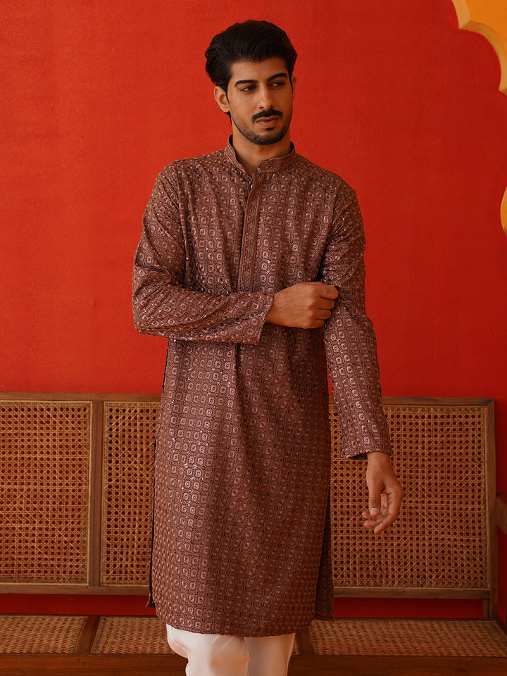 Embroidered Chikankari And Sequence Kurtas For Men