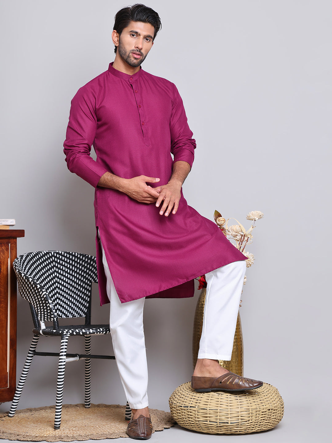 Solid Cotton Kurtas For Men