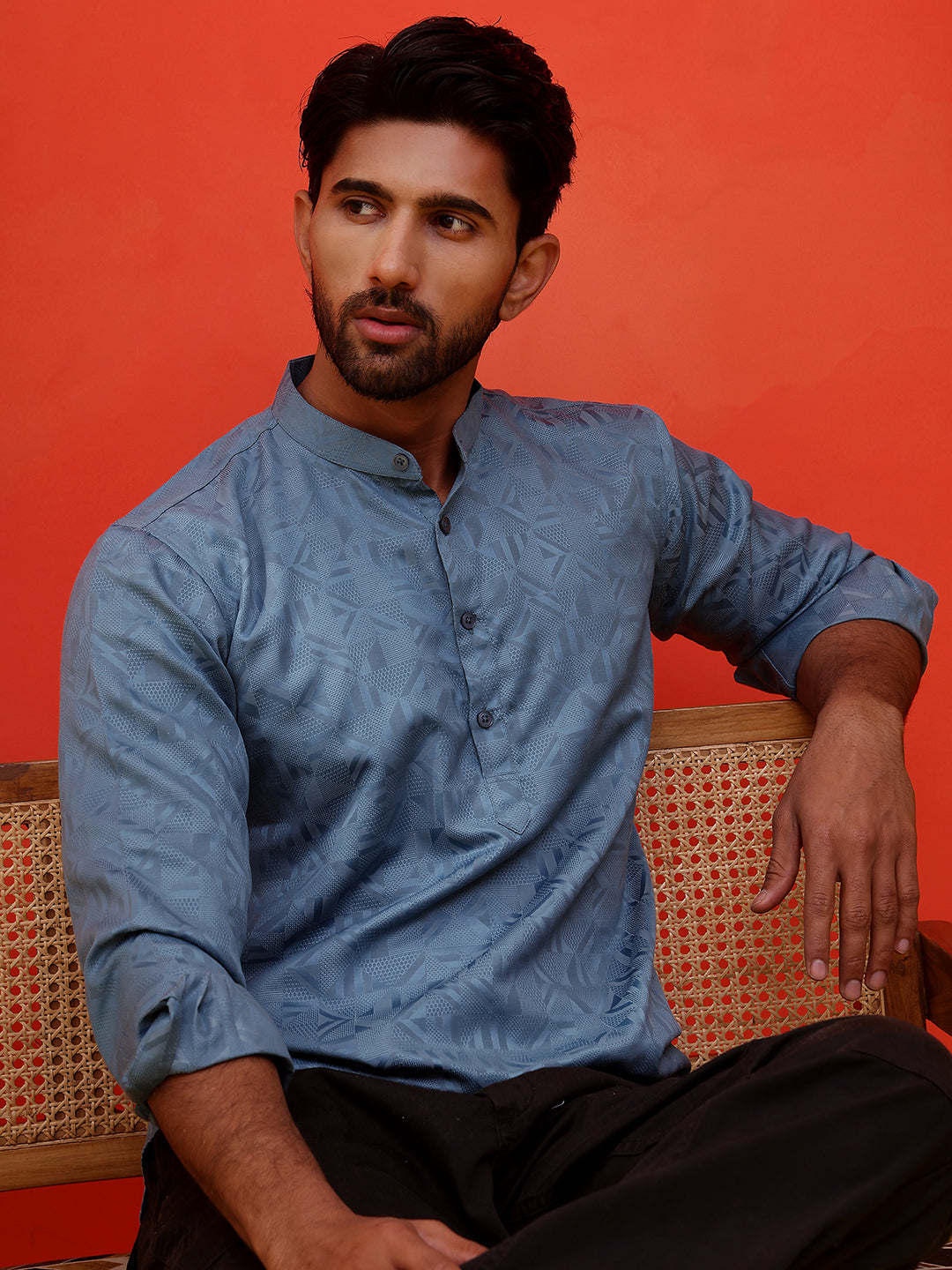 Woven Design Short Kurta For Men
