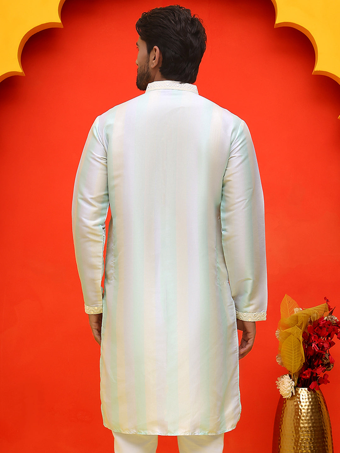 Embroidered And Mirror Work Straight Kurtas For Men,