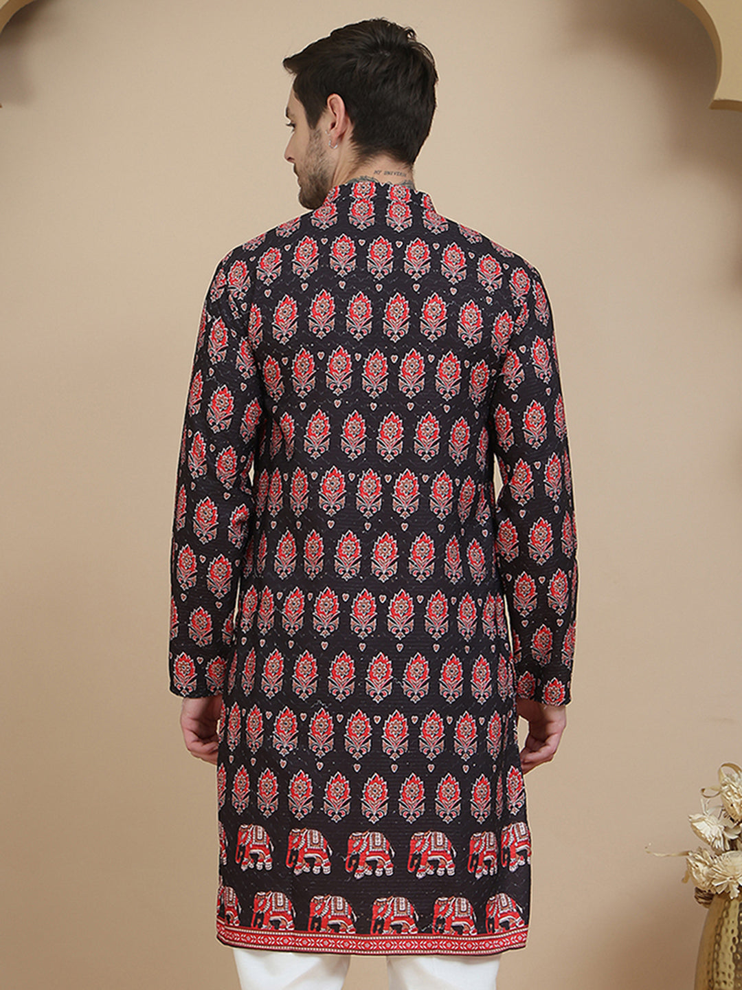 Printed Silk Blend Straight Kurtas For Men