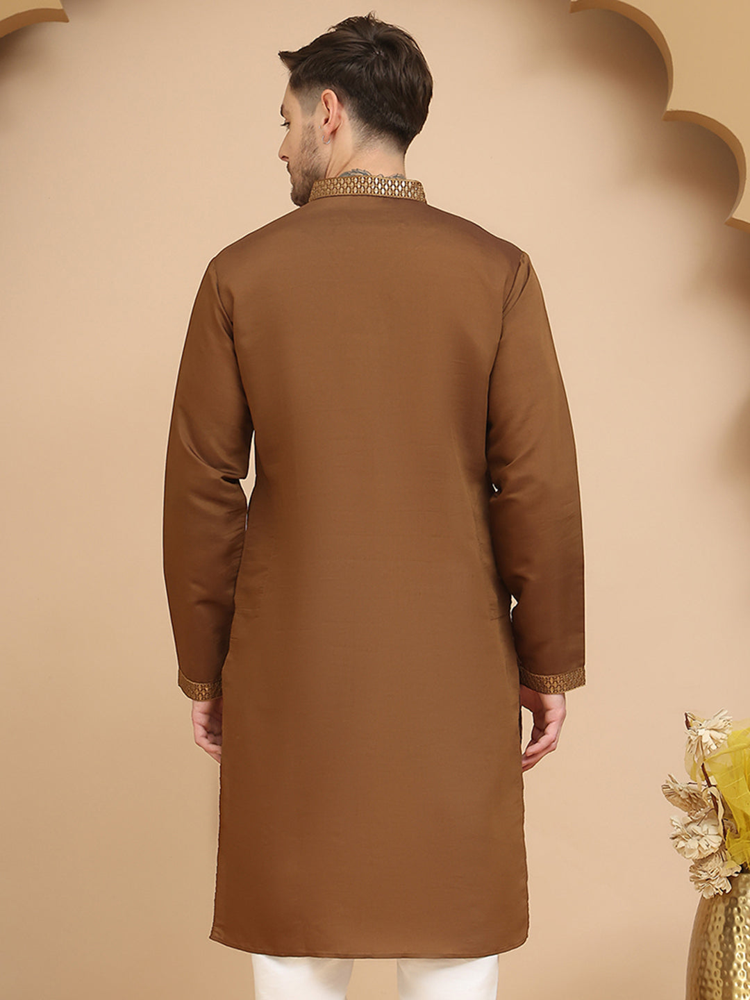 Silk Blend Kurtas With Golden Eagle Embroidery