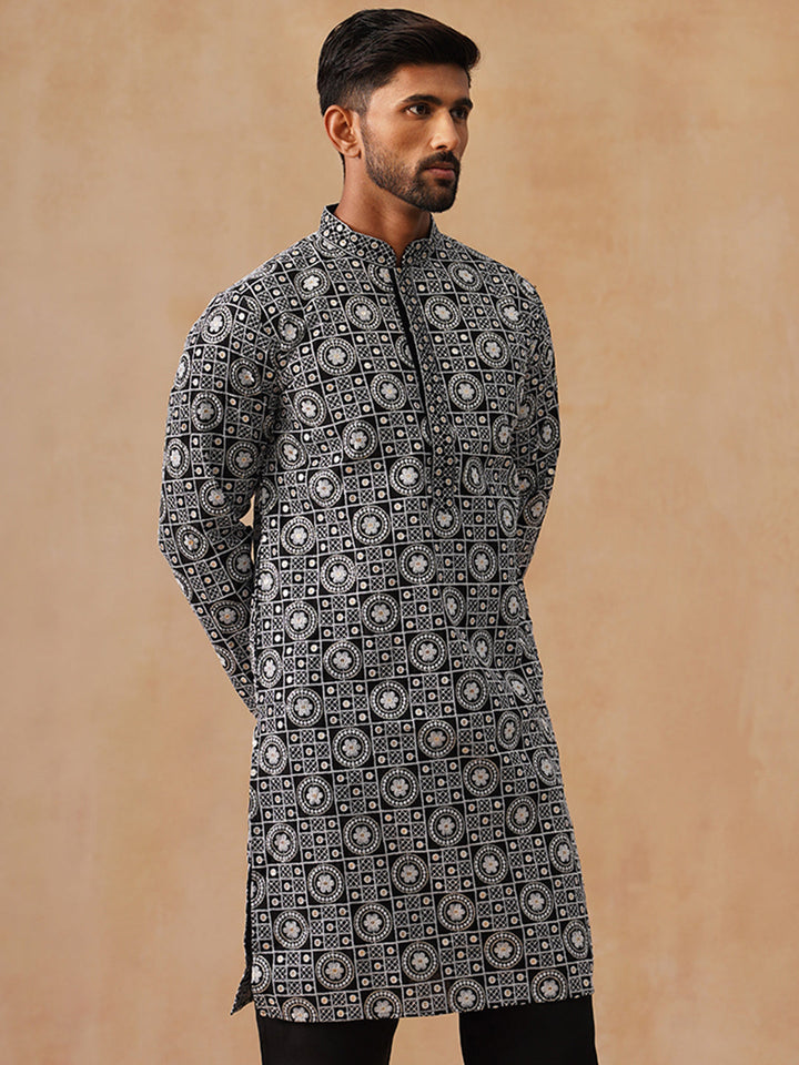 Silk Blend Embroidered Kurta