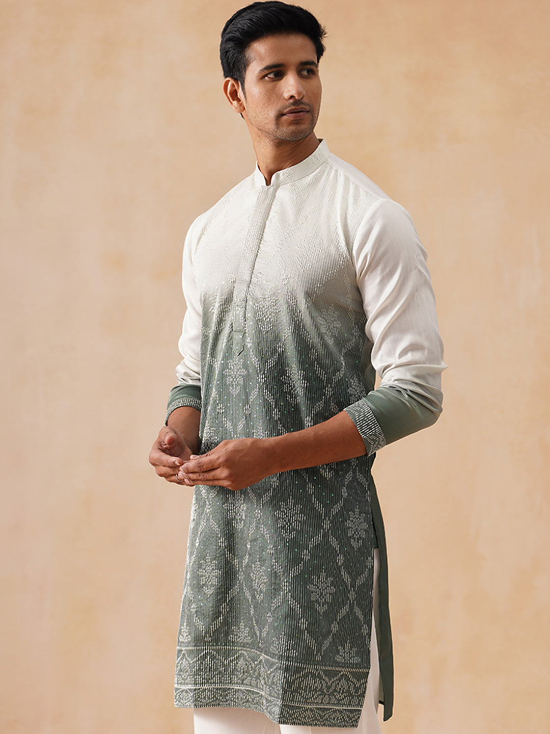 Silk Blend Embroidered Kurta